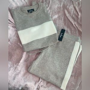 Lulus tan and white striped knit sweater set with joggers NWT never worn